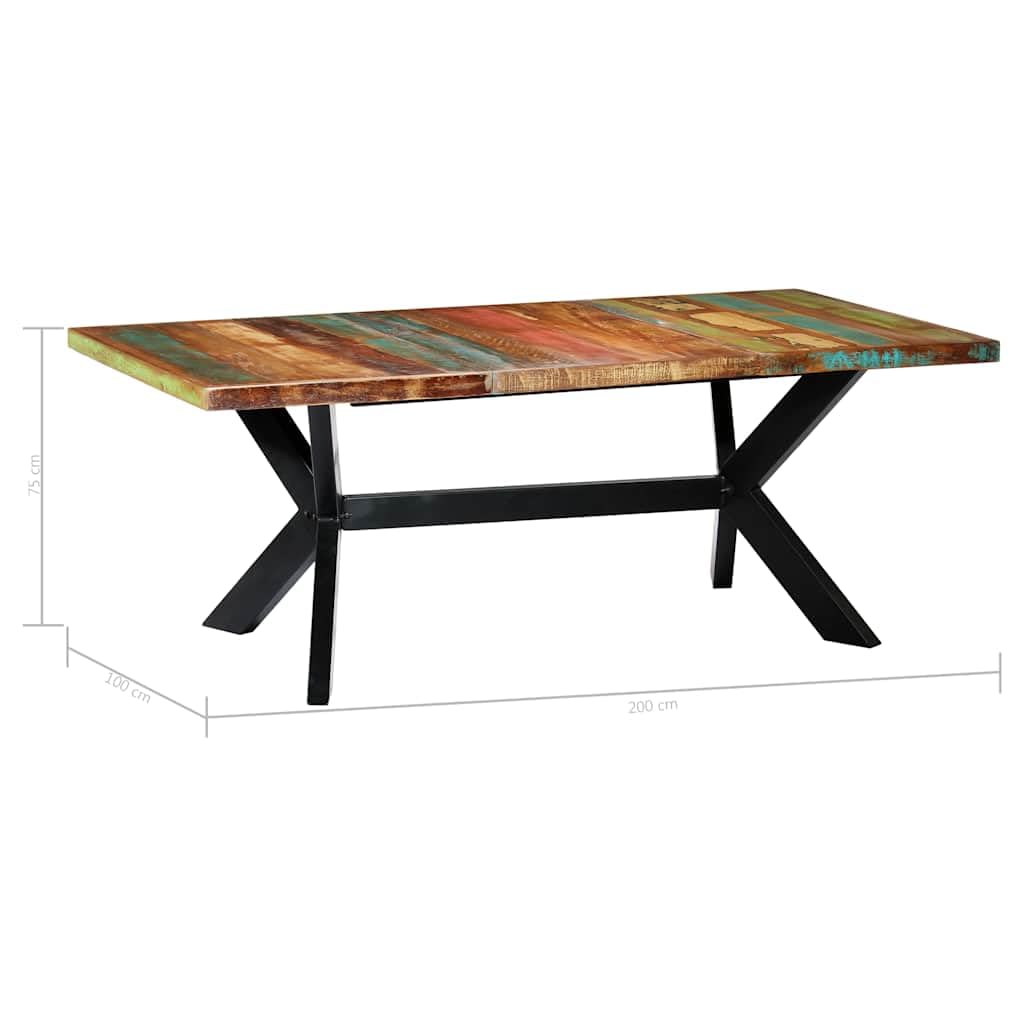 Tavolo da pranzo da 200 x 100 x 75 cm, in legno massiccio anticato con gambe in acciaio dal design industriale, tavolo da cucina rettangolare, stabile, mobile vintage per famiglia e ospiti