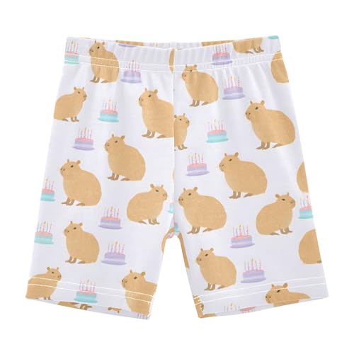 Capybara Birthday Cake Girls Shorts Elastic Waist Sports Shorts Girls Leggings Pants for 4-10 Years