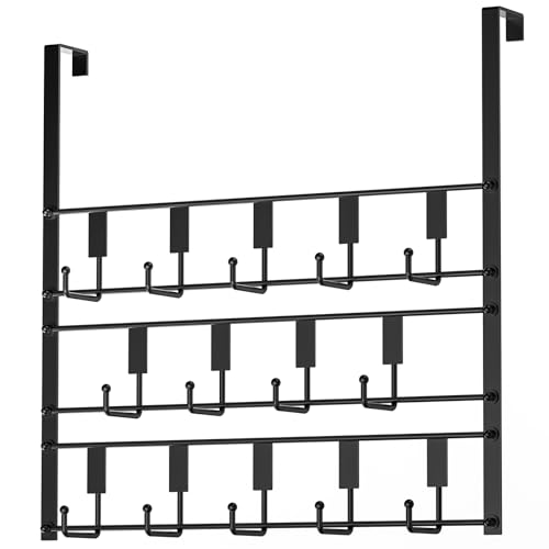 PAPAGIFTREE Over The Door Hooks, 14 Hook Over Door Hanger Over The Door Hooks for Hanging, Over The Door Towel Rack Door Hanger Hook for Bathroom, Over The Door Hanger for Bedrooms (Black)