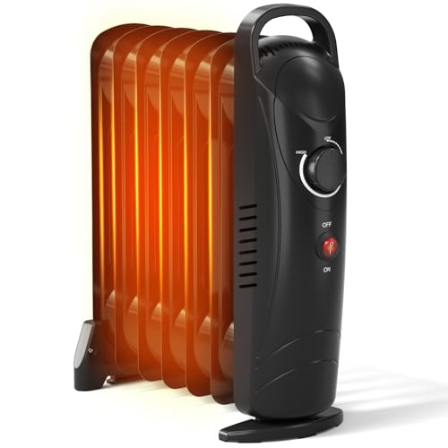 LifePlus Small Oil Filled Heater, Portable Radiant Space Heater with Energy Saving, Overheat Safety, 700W Personal Heater Quiet Work for Small Space Bedroom, Indoor use (Black)