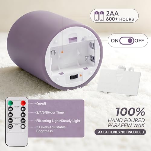 Image of Pastel Purple LED Real Wax Made Flameless Battery-Operated Pillar Candles