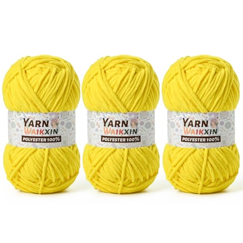 Image of 3 Pack Soft Chenille Yarn for Crocheting, Fluffy Chunky Crochet Yarn for Baby Blanket, (5.29oz /196.8yds) Fuzzy Velvet Yarn for Amigurumi&DIY Puzzle、Crafts、Scarf(3 Golden Yellow)