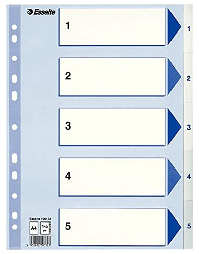 Esselte 100132 intercalare Indice a linguetta numerico Polipropilene [PP] Blu, Bianco (Register Non-Stop A4 1-5 White)