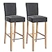 SONGMICS Lot de 2 Tabourets de Bar avec Dossier et Repose-Pieds, Chaise Haute et Rembourrée Surface en Lin, Hauteur d’Assise 76 cm, Pieds en Bois Massif Gris Foncée et Couleur Bois LDC31GY