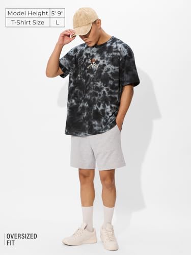 Image of The Souled Store One Piece: Pirates Men and Boys Short Sleeves Round Neck Grey Tie Dye Cotton Oversized T-Shirts