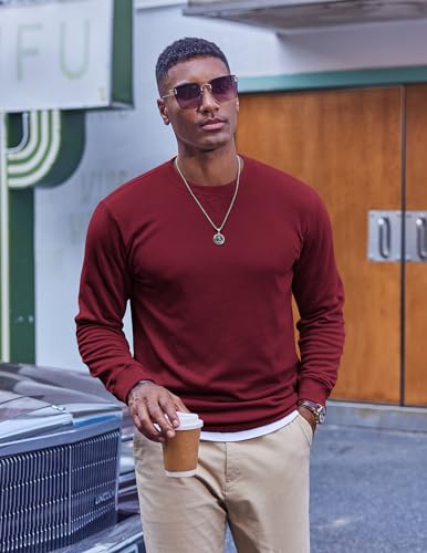 COOFANDY Men's Long Sleeve Crewneck Sweatshirt Casual Fleece Pullovers Fashion Winter Sweatshirts Heavyweight Warm Pullover Wine Red - image 2