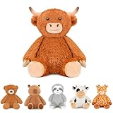 Finebee Weighted Stuffed Animals Highland Cow Plush Heated Microwavable Weighted Plushies Stuffy Lavender Scented Highland Cow Stuffed Animal Calming Gift for Kids and Adults