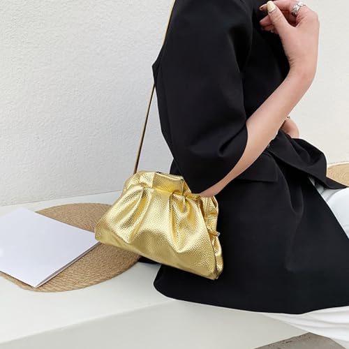 Women'S Metallic Ruched Cloud Bag Fashion Soft Vegan Dumpling Clutch Evening Bag Purse for Party Prom2