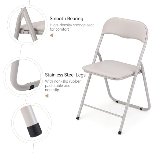GAOMON Folding Chairs 6 Pack, Outdoor & Indoor Event Portable Metal Folding Chairs with Cushion, Non-Slip Feet Pads Stackable Chairs, Off-White - Image 6