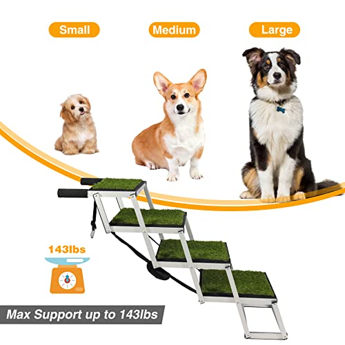 Domaker Dog Stairs For Large Dogs With Artificial Grass Surface, Foldable Aluminum Lightweight Pet Ramps, Durable Pet Ladder Dog Car Steps For Suv, Cars, Trucks And High Bed, 5 Steps #TOP5