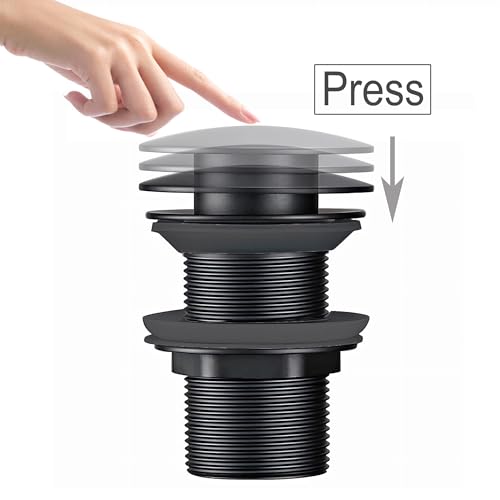 Universal Waschbecken Ablaufgarnitur Ohne überlauf Abflussgarnitur Pop Up Ventil Waschtisch abfluss ventil Click Clack Schwarz Messing & Edelstahl (Ohne Überlauf)