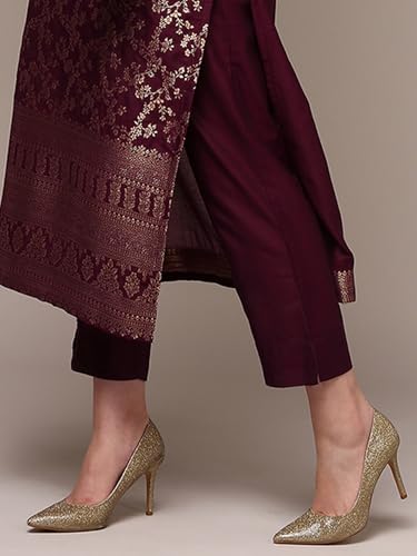 Image of Vaamsi Women's Chanderi Ethnic Motifs Woven Design Straight Kurta Pant With Dupatta With Cotton Inner