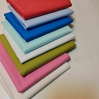 Plain/Solid 100% Egyptian Cotton Fat Quarter Bundles Approx (50x50cm) Square Cuts Suitable for Arts & Crafts Sewing Quilting Bunting & Much More (Assorted Colours Pack of 8)
