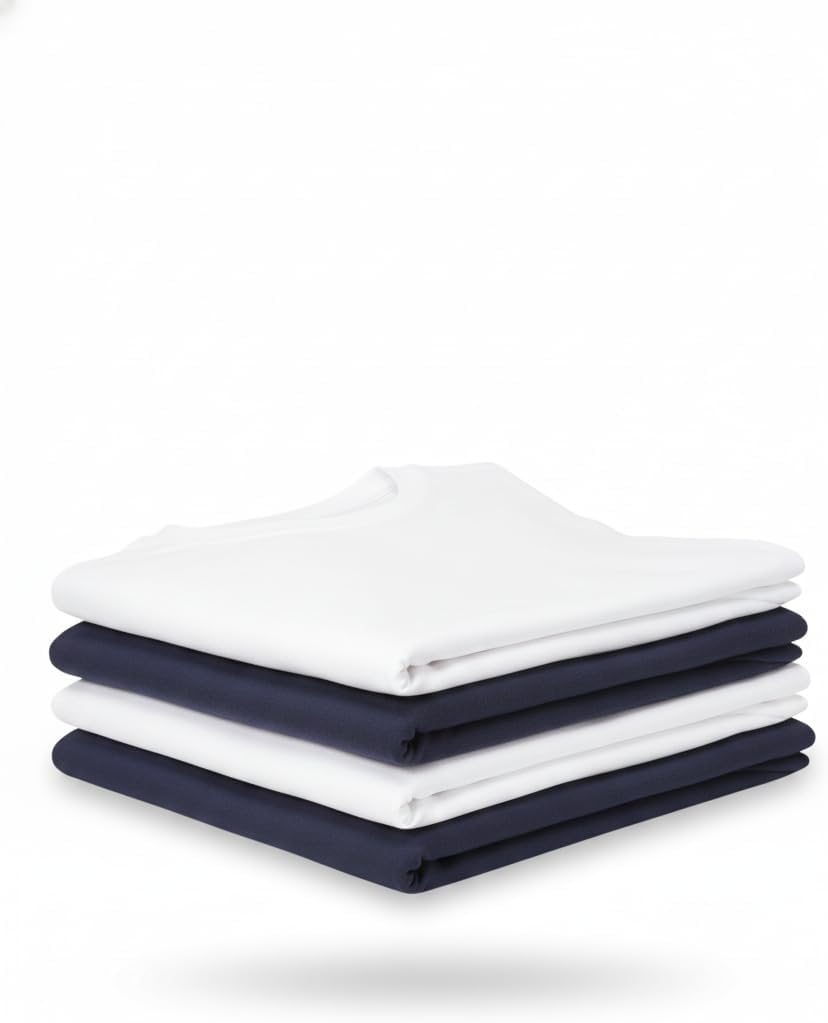 Men's 100% Cotton Crew Neck T-Shirt Classic Fit Plain Breathable & Short Sleeve Tee |Pack of 4|2 Navy Blue 2 White - Image 9