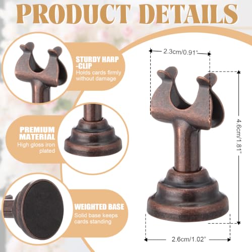 Image of 24 Pcs Red Bronze Metal Table Number Holders 1.8 Inch Mini Wedding Place Card Holders Bulk Harp Clip Table Sign Stands Card Holder for Memo Notes Menu Wedding Restaurant Birthday Decor