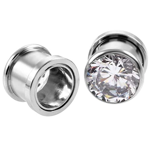 Ayoiow 2 Pièce Écarteur Oreille Tunnel Acier Homme, Blanc Ecarteur Oreilles 5MM Tunnel D Oreille