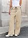 Fisoew Womens Wide Leg Pants Drawstring High Waisted Striped Baggy Palazzo Track Pants with Pockets Light Khaki