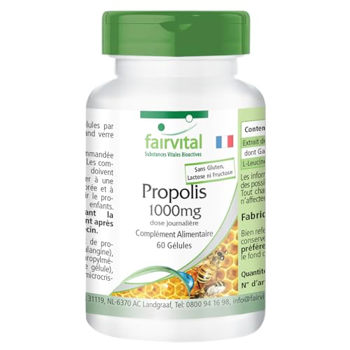 Fairvital | Propolis d'abeille 1000mg dose journalière - 60 gélules - Extrait naturel de résine d'abeille - Avec 3% de galangine - HAUTEMENT DOSÉ