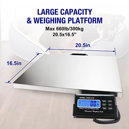 Charmline Large 660 Lb Shipping Scale, 21 X 17 In Platform Digital Livestock Scale Stainless Steel, Powered By Battery Or Ac Adapter, Suitable For Factory, Agriculture, Moving, Office, Pet Weighing… #TOP3