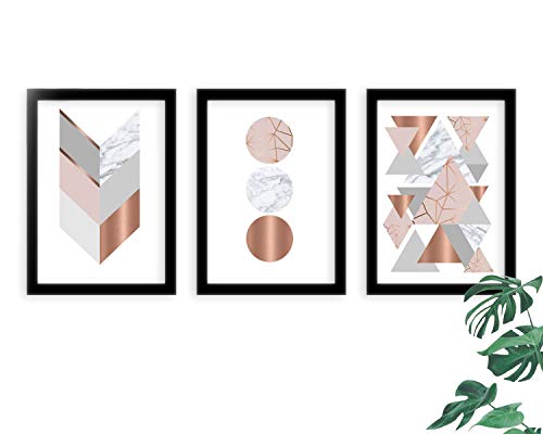 Kit 3 Quadros Decorativos Com Moldura Geométrico Minimalista