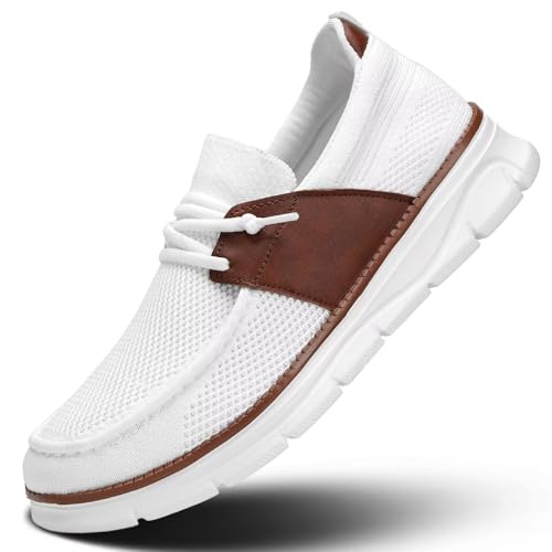 Image of Mens Casual Slip in Boat Shoes Fashion Lightweight Slip On Loafers Walking Beach Sneakers Work Mesh Oxfords Soft Sole