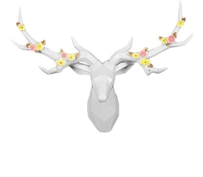 JKSVTF Wall Decor Wall sculpture,Deer Head Wall Hanging Simulation Animal Head Lucky Wall Decoration Three-dimensional Resin Sculpture,White