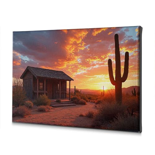 Toile coucher de soleil désert et cabane pour réchauffer la déco de votre salon