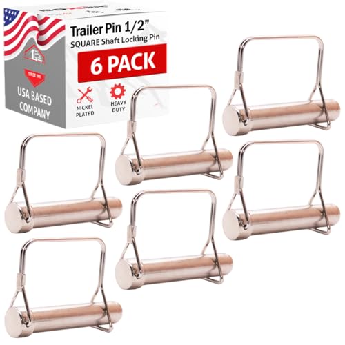 BoxerTool (6Pack) Square Trailer Pin 1/2 x 3 - Lock Pins Trailer Hitch Pins and Shaft Locking Coupler Pins for Farm Trailers Towing Lawn Equipment and Hitches