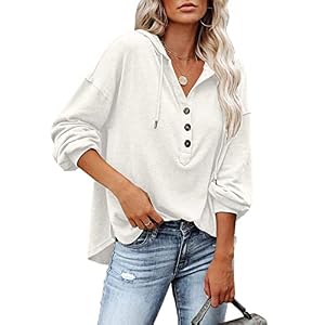 PLOKNRD Hoodie Damen V-Ausschnitt Pullover Kordelzug Dünn Kapuzenpullover