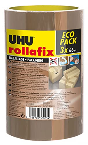 UHU Rollafix Packaging Tape Brown 3 x 66m x 50mm, 3 x 66m Brun