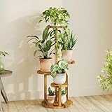 Bamworld Plant Stand Indoor Plant Shelf 4 Tier Wood Plant Stand for Multiple Plants Tall Corner Plant Stands for Outdoor Round Flower Stand Plant Holder for Living Room Patio Garden Balcony Brown