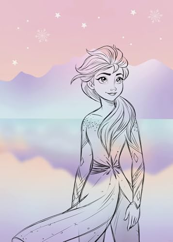 Komar Tableau mural Disney La Reine des Neiges Pastel Lights - Dimensions : 50 x 70 cm - Poster pour chambre d'enfant - Roulé sans cadre - Violet, rose