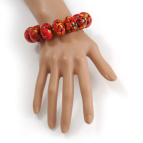 Juego de collar largo de cuentas de madera negro y rojo con aretes 4