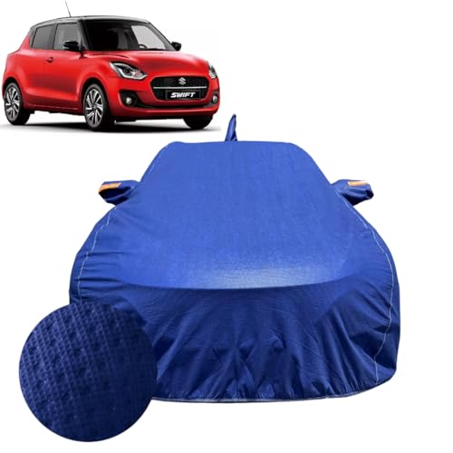 Image of Car Cover for Maruti Suzuki Swift (2018-2023) | 100% Waterproof Cover with Antenna & Reflective Mirror Pockets | Dustproof, Scratchproof, Heatproof Swift Car Cover |Soft Cotton Lining| Blue