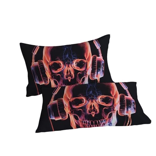 Housse de couette skull rose 200x200 avec 2 taies d'oreiller pour lit double