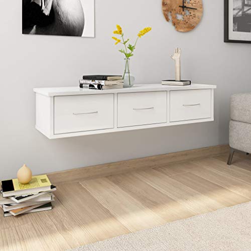 UnfadeMemory Estantes de Pared con Cajones,Armario Versátil para Pasillo,Madera Aglomerada,90x26x18,5cm (Blanco Brillante)