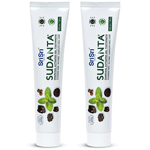 Sri Sri Tattva Sudanta Activated Charcoal Toothpaste Gel for Teeth Whitening, Healthy Gums, and Fresh Breath - All Natural Fluoride Free Toothpaste for Oral Care Without Sensitivity, 100g (2 Pack)