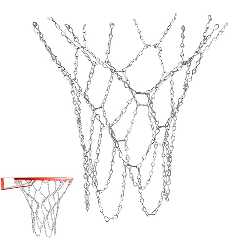 Red Canasta Baloncesto Exterior Con 12 Ganchos, Red de Baloncesto Cadenas de Cadena Plateada Resistente, Red de Baloncesto Metal para Uso Yexteriores