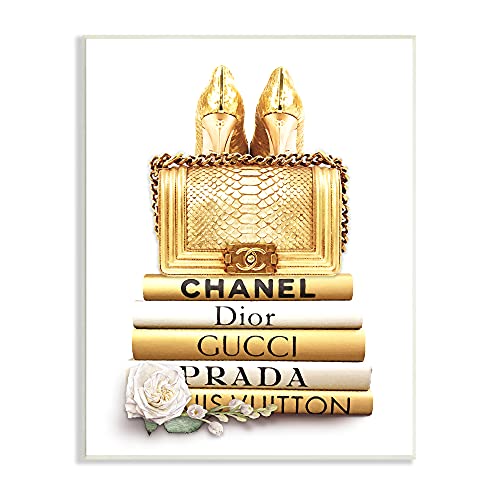 Stupell Industries Divine Golden Fashion Purse on Glam Designer Bookstack