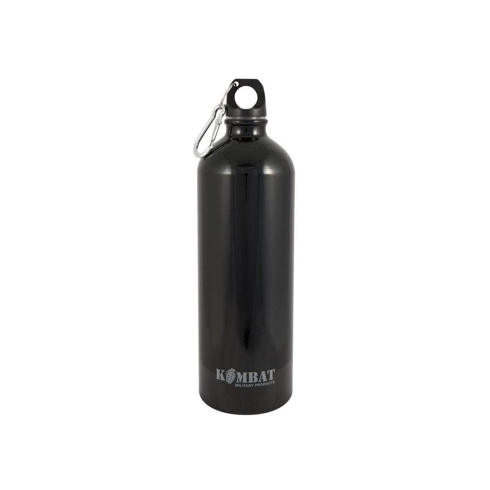 Kombat Aluminium Water Bottle With Carabina Black 1000ml