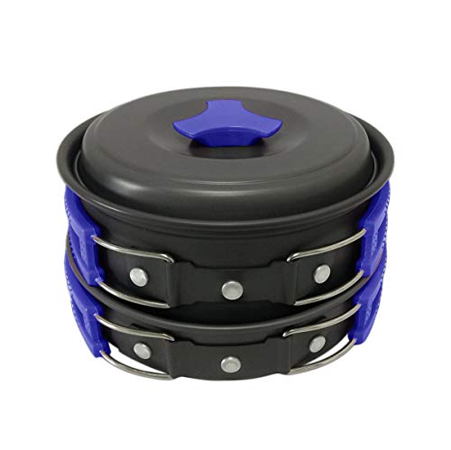 Gold Armour 10 Pieces Camping Cookware Mess Kit Backpacking Gear & Hiking Outdoors Bug Out Bag Cooking Equipment Cookset - Lightweight, Compact, Durable Pot Pan Bowls (Blue) #TOP2
