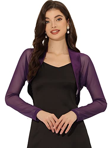 Image of Allegra K Women's Satin Shrug Wedding Open Front Mesh Evening Formal Bolero