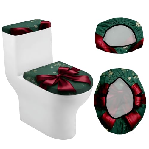 2Pcs Christmas Toilet Lid Cover & Tank Lid Cover Set, Xmas Bathroom Decor