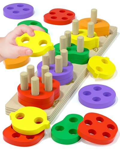Image of Tonberless Montessori Toys for 1 2 3 Year Old Boy Girl, Toys for Ages 2-4 Toddlers Kids Baby, 1 2 Year Old Boy Girl Birthday Gifts, Wooden Learning Puzzles Shape Sorter Toy for Toddlers