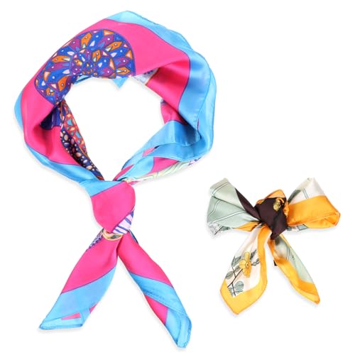 2Pcs Head Scarf for Women，27.5 x 27.5 inches Exquisite Pattern Hair Bandanas Scarf, Silk Satin Head Scarves for Women Handbag Accessories