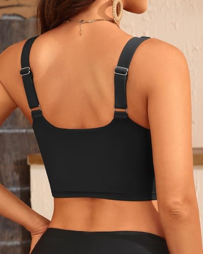 Women Sports Bra Swimsuit Top - Crop Bikini Top Only Modest Bathing Suit 2025 Square Neck Swimwear2