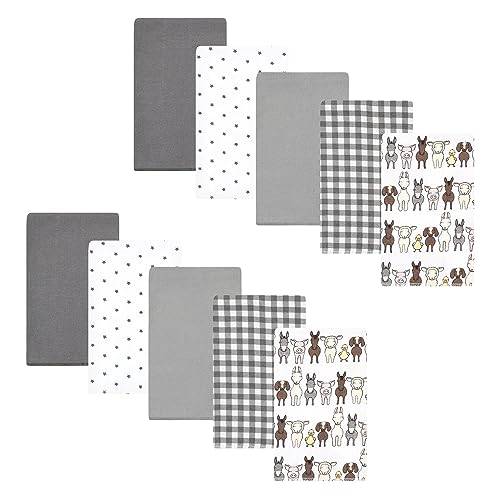 Image of Hudson Baby Unisex Baby Cotton Poly Flannel Burp Cloths, Farm Friends Grey 10-Pack, One Size