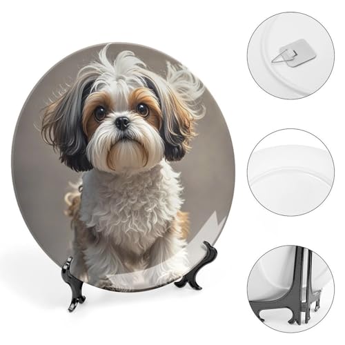 Plato decorativo de porcelana hueso de perro Shih Tzu 7 pulg miniatura 4