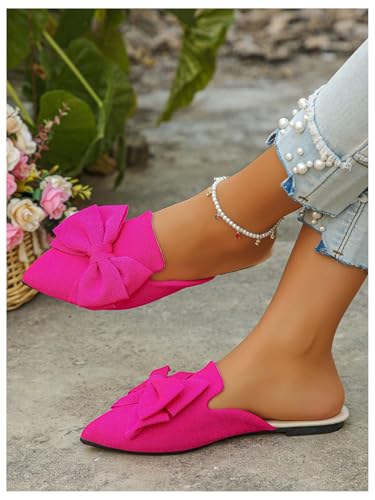 Verdusa Women's Bow Mules Dressy Pointed Toe Flat Shoes Backless Loafers Slide Sandals Casual Slides Work Shoes3