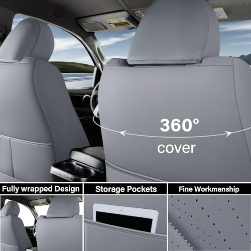 Image of Coverado Tacoma Seat Covers Full Set, Faux Leather Seat Covers Custom Fit for 2005-2023 Toyota Tacoma Double /Crew Cab Base Prerunner SR5 Limited TRD Sport Interior Covers (Gray)